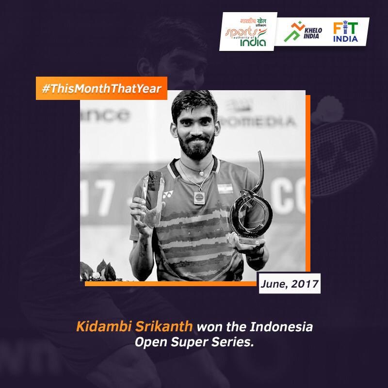 On this day in 2017, Indian shuttler @srikidambi, became the 1st Indian to win men’s singles title in the Indonesia Open Super Series, he went on to win 4 Super Series titles in 2017. What’s your inspiring story from 18th June? Share it using #ThisMonthThatYear. @KirenRijiju