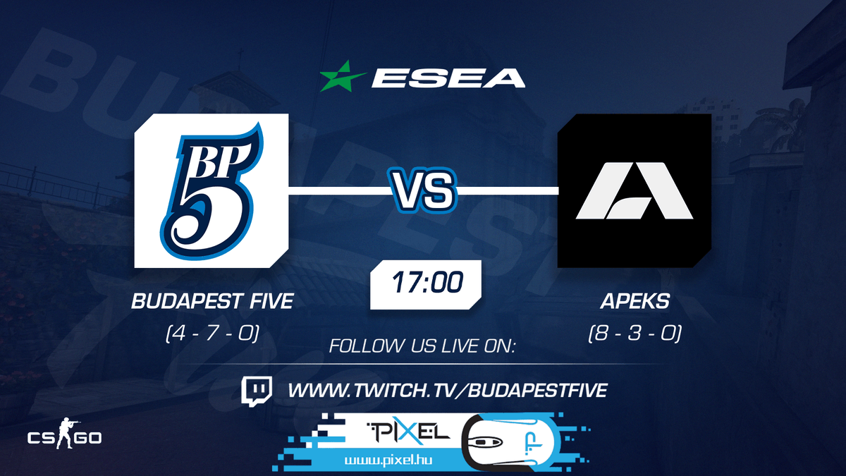 BudapestFive's tweet photo. 🚨 BP Five vs. @apeksgg in @ESEA Advanced!
⏰ 17:00 kezdés
📺 https://t.co/tuOORE1pN1
🎤 @gabesson1
#letsgobp5 #pixelware #kingsneverdi https://t.co/qQONCZrmv1