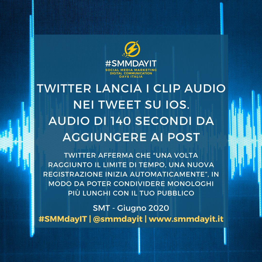 smmdayit's tweet photo. #SocialNews | #Twitter lancia clip audio nei tweet su iOS
Twitter ha lanciato oggi, per un gruppo selezionato di utenti su iOS, l'opzione per aggiungere clip audio di 140 secondi ai loro post
Link al post completo #SMMdayIT
https://t.co/ZJs50gEfY8 https://t.co/xYtyscppLd