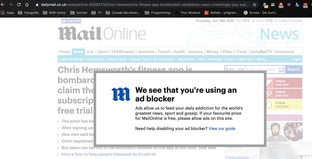 puck4hunter's tweet photo. @MailOnline ..
sure why not... 
it is only blocking 163 Ads... 🤪👌
that's basically nothing...🤏
#nothappening https://t.co/rygAXSH70a