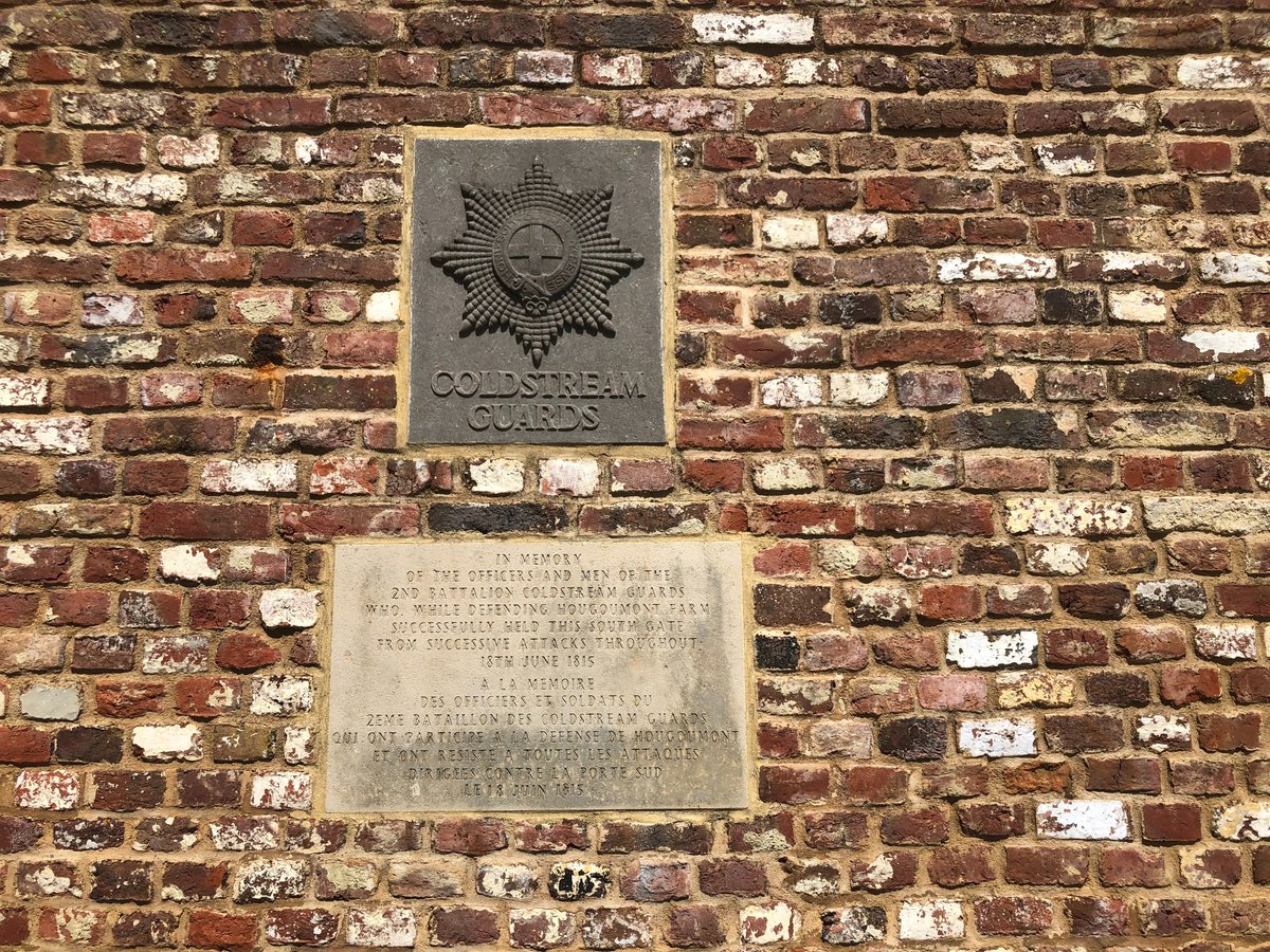 The English, French and German battlefield information boards nevertheless describe Wellington’s lines as “English”, even though the famous Hougoumont farm advance post nearby has a memorial to the Coldstream Guards regiment that originated in Scotland. (5/7)