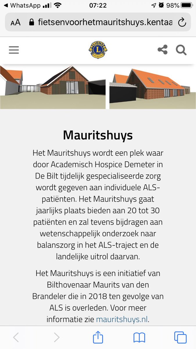 Fietsen voor het Mauritshuys in de Bilt, hét ALS-huis. Ga je mee fietsen? Of wil je sponsoren? Beide doen kan ook :). Zie aub onderstaande link!

fietsenvoorhetmauritshuys.kentaa.com