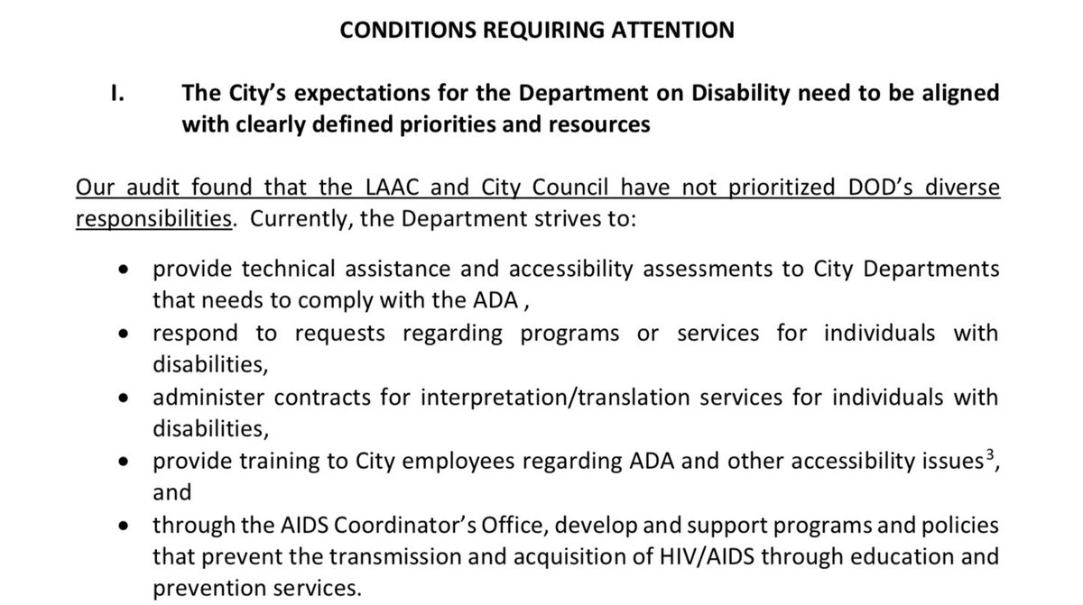When I looked at the $4.5 million budget for the Department of Disability from 2019, I had no sense of what they do or how much money they really need. Maybe $4.5 million (0.26% of LAPD’s budget) is enough. Then I read the audit’s description of the DoD’s responsibilities.