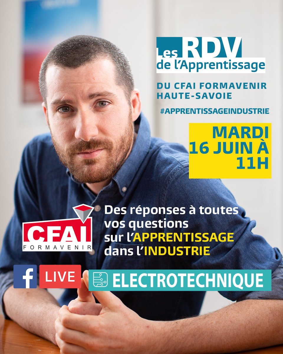 [🎧Live - RDV de l'Apprentissage #ApprentissageIndustrie]
👉 #métiers, #formations et #diplômes en #apprentissage, #entreprises et #rémunérations, #débouchés et #évolution, 
📌Inscrivez-vous pour recevoir un rappel : facebook.com/events/6861594…
📆 jeudi 16 juin 🕚11h00