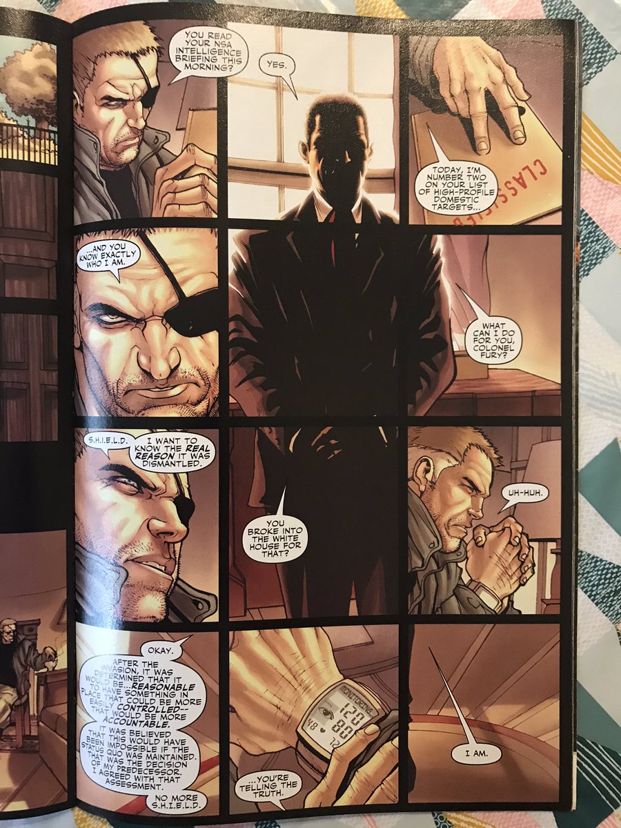 This is such a lovely first issue. Nick sneaking into the White House to warm the president is so much fun, and would have been my highlight had I not flicked to the back to be confronted with page after page of Hickman’s trademark charts! I’m in hogs heaven!