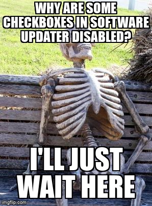 askubuntumemes's tweet image. Why are some checkboxes in Software Updater disabled? askubuntu.com/questions/3058… #apt #softwareupdater