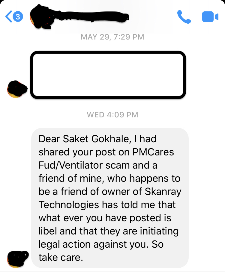 PS: It's turning out to be a full intimidation campaign now. Got this message from a well-wisher.What does this mean? This means something is terribly rotten in the state of Denmark.Will fight this on the front foot come what may. We need answers.