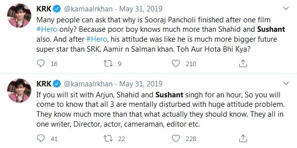 SabinaLamba's tweet image. Today #SushantSinghRajput has taken this drastic step tom it may b some1 else. 
@KRKBoxOffice &amp;amp; @kamaalrkhan must b exposed.
I request @CMOMaharashtra  @MumbaiPolice 2 take strict action.Dont wait for more people to go into depression&amp;amp;end their life.
#FakeKRKRealCulpritOfSushant