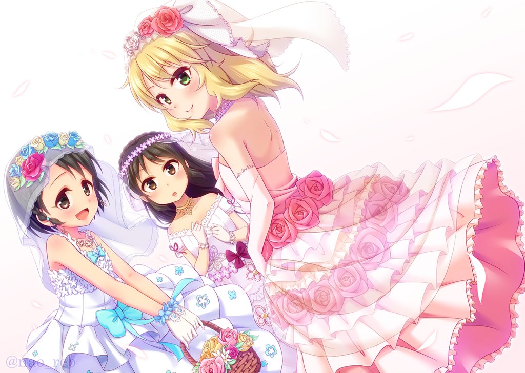 櫻井桃華 ,佐々木千枝 ,橘ありす 「当時描いたウェディング千枝桃華ありすです 」|直晴＠ティアムーン帝国物語スピンオフ連載中のイラスト