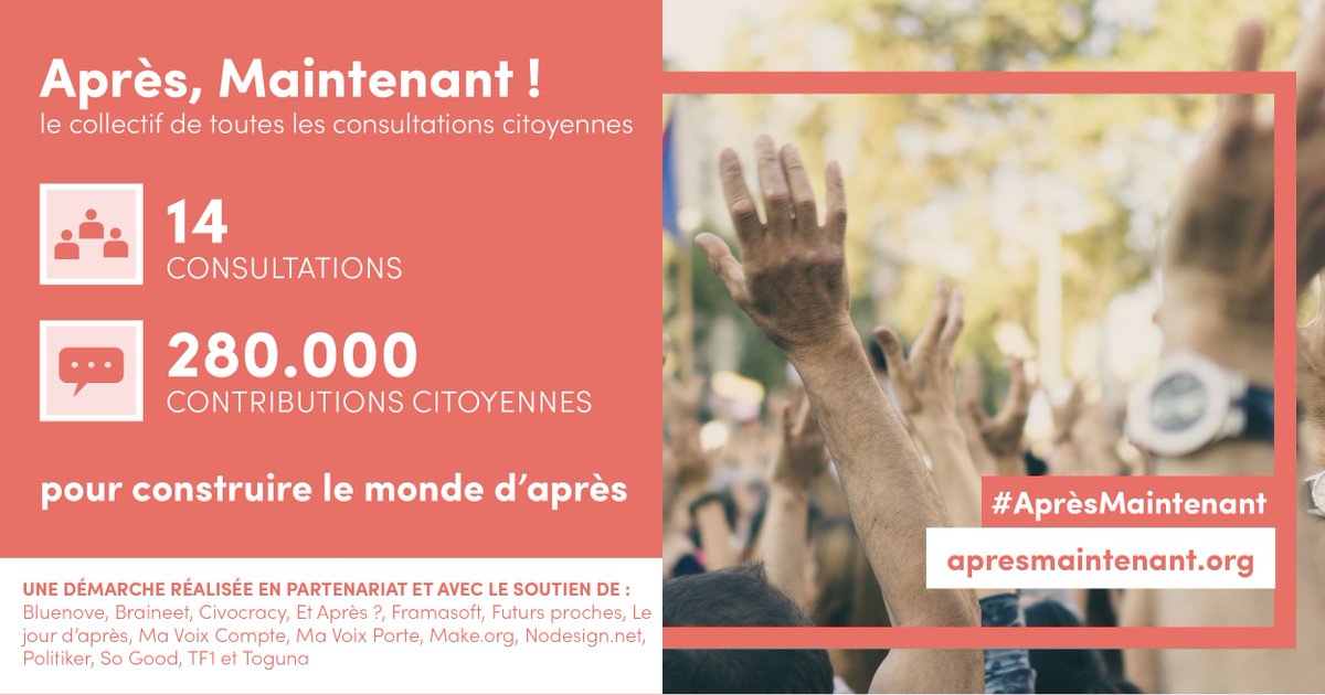 Les 5 priorités des Français exprimées sur les consultations #AprèsMaintenant appellent à des réponses locales.
Elu.e.s, partagez vos propositions pour répondre aux attentes des Français via la plateforme :
apresmaintenant.org/elus
#ColTerr #OpenGov #ParticipationCitoyenne