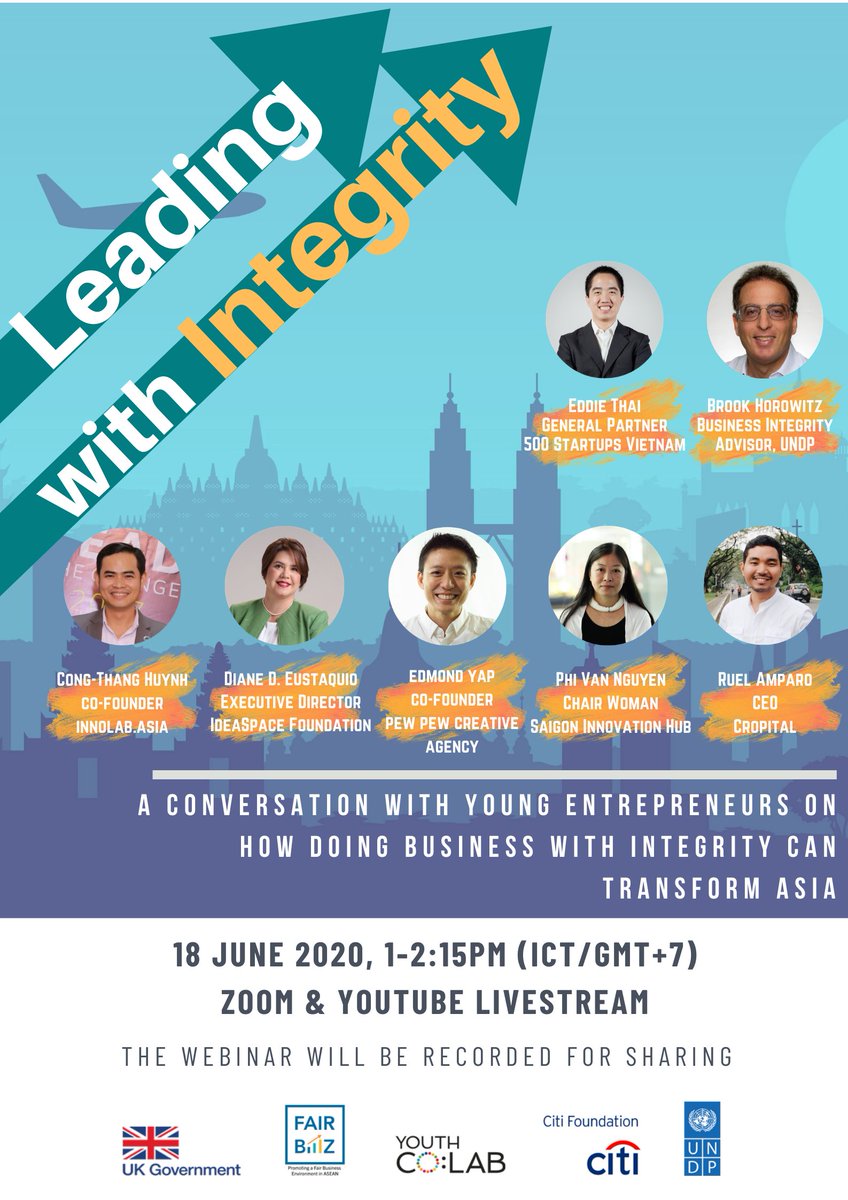 👩‍💻 Engaging discussions and keynote speakers - happening now at @UNDP FairBiz and @YouthCoLab's 'Leading with Integrity' #webinar on #businessintegrity. #Youthcolab #FairBiz4Prosperity