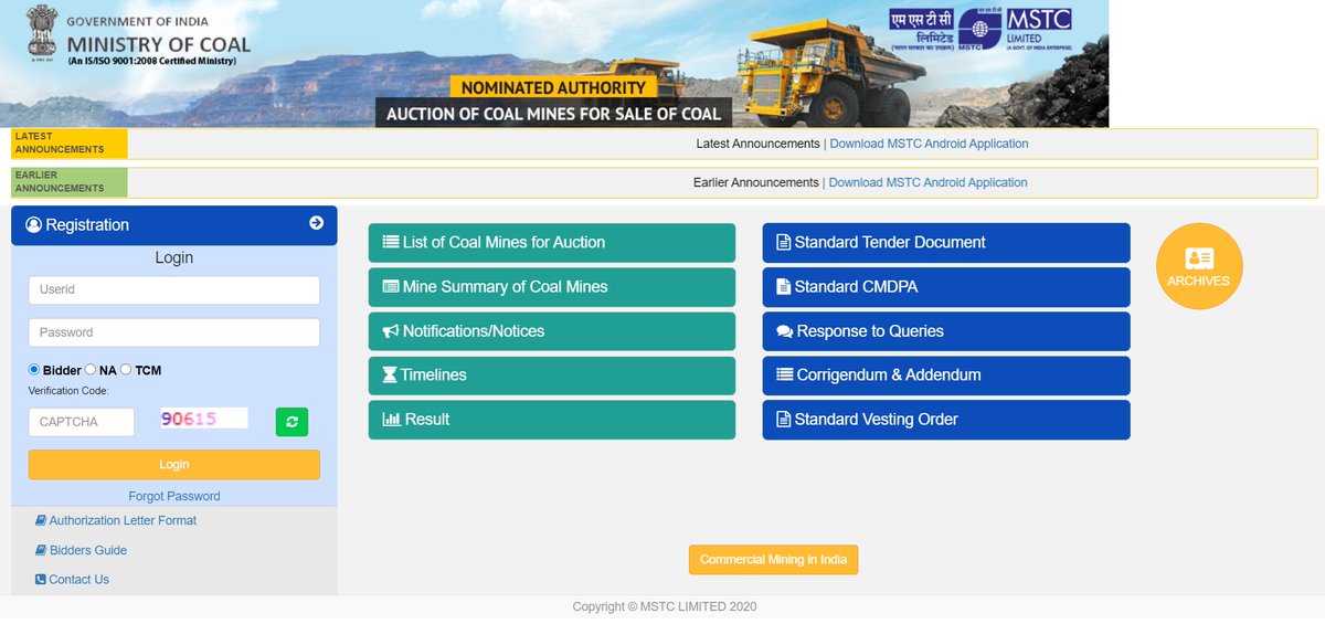 Union Minister  @JoshiPralhad launches auction of 41 coal mines, freeing coal sector from decades-long lockdown, as PM  @narendramodi said in his address todayCheck out the auction site  http://cma.mstcauction.com/auctionhome/coalblock/index.jsp