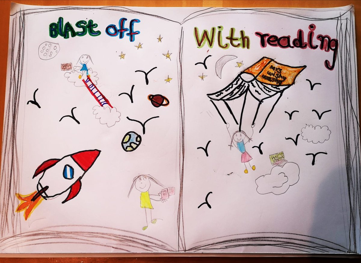 Navdeep05031983's tweet photo. @StJosephsArden @MsSheridanRm3 Jennys entry for the poster competition with the slogan 'Blast off with reading'@StJosephsArden @MsSheridanRm3 https://t.co/29xuoTt4BD