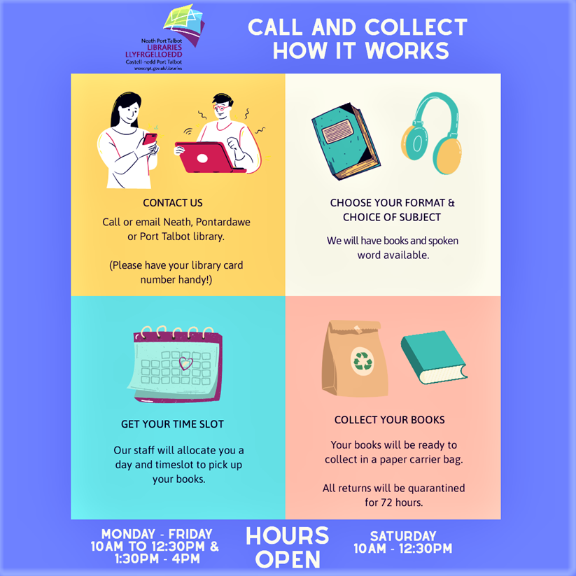 NPTCouncil's tweet photo. #Thread
📢 BIG NEWS...

Our three main libraries are set to reopen with a 'Call and Collect' service from Monday 22nd June 🎉📖📚

From Monday you'll be able to order and collect books and audio books from Neath, Pontardawe and Port Talbot libraries.

1/2 https://t.co/9NnMju0ZA4