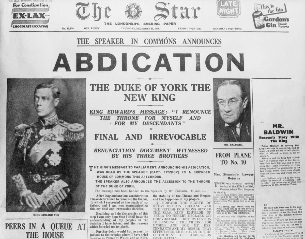 13/Incidentally, the Prince of Wales ascended to the throne as King Edward VIII in January 1936 but abdicated in December 1936 to marry American divorcee Wallis Simpson. His father had predicted he would only last 12 months.History doesn't repeat itself but it often rhymes...