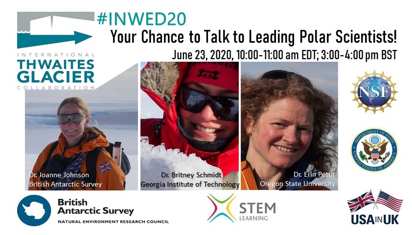 Honoured to be part of this event for Women in Engineering Day. Aimed at UK/US secondary school kids, parents and teachers, hoping to inspire the next generation! With <a href="/GlacierThwaites/">International Thwaites Glacier Collaboration</a> colleagues <a href="/exploreice/">Dr. Erin Pettit</a> and <a href="/IcefinRobot/">Icefin</a> Registration: bit.ly/2Ba3Gvx #WomenInSTEM