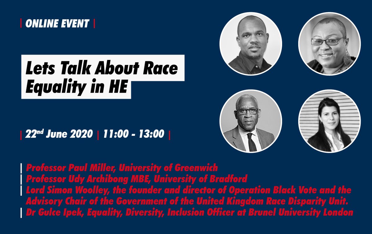 CBASS_Research's tweet photo. On 22nd June @ojukomiller, @uduakarchibong1, Lord S. Woolley and Dr. G. Iper will be discussing equality issues in HE. 

Join @SanchiaAlasia and the Equality, Diversity and Inclusion team, and take part in this important event: 
https://t.co/69dpRaqtBP

@Bruneluni @BrunelResearch https://t.co/GaQquUcJLf