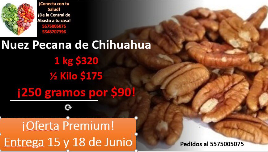conectacontusa1's tweet photo. Aprovecha! Nuez Pecana de Chihuahua! Desde $90 el cuarto de kilo!  Promoción de envío a Coyoacan y Benito Juárez  Informes 5575005075
@Colelcentinela  @LaCampestre_Ch @PaseosdeTaxquea #coyoacan #QuedateEnCasa #Salud #comidaadomicilio #narvarte #delvalle #cdmx #centraldeabastos https://t.co/D9LPCvyvFt