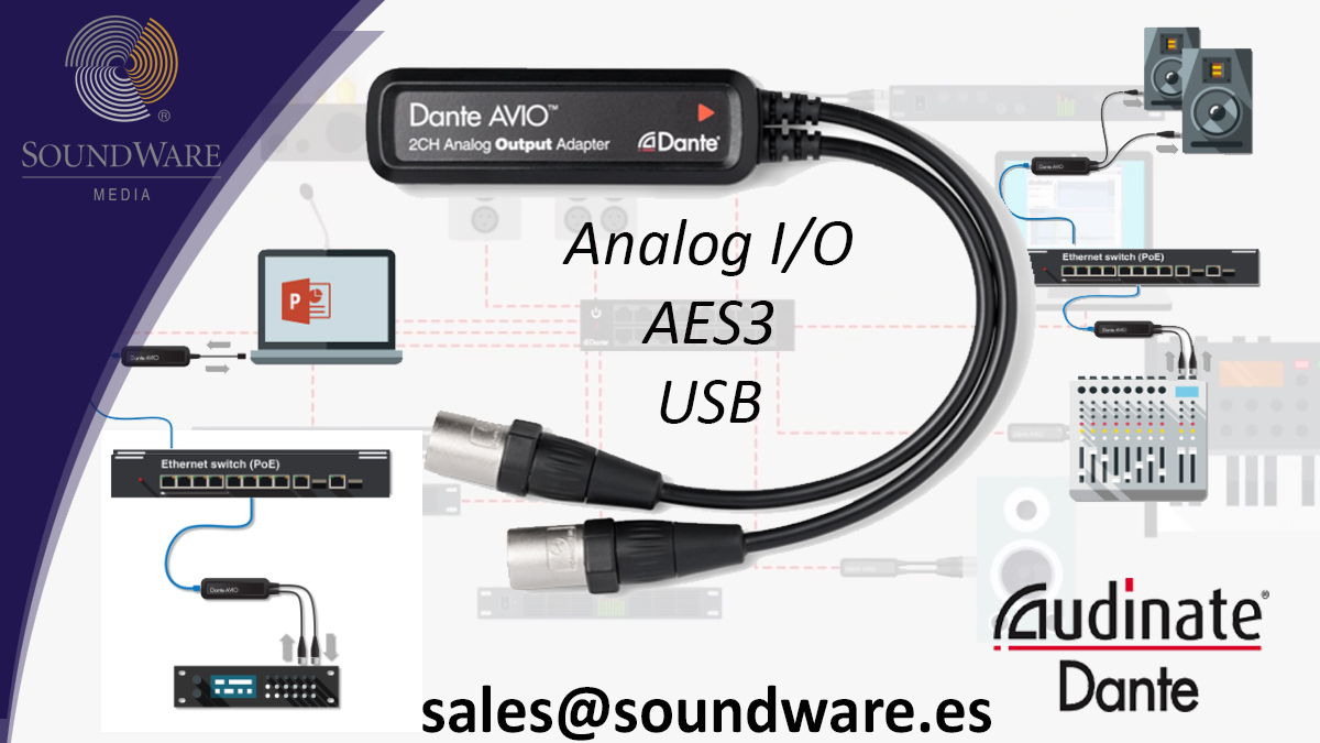 Soundwaremedia's tweet photo. Dante AVIO abre una nueva dimensión a la distribución de audio analógico, digital (AES3) y USB. Descúbrelo con Soundware Media 
https://t.co/5EoqammKd1

#Soundware #DatosMedia #Audinate #adapters  #digital #aes3 #Audinate #AVIO @Audinate  Audinate Audinate #dantespokenhere https://t.co/PZsdd3O2Jx