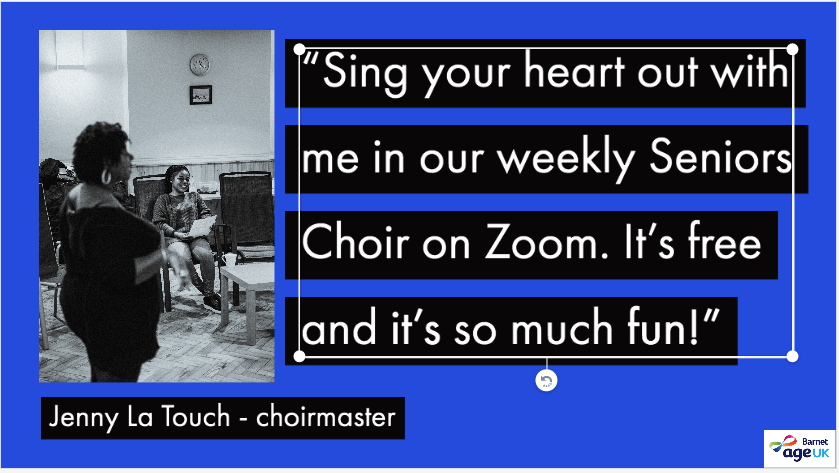 ageukbarnet's tweet photo. In our online Seniors Choir this week we celebrated Tom Jones’ 80th birthday by singing Delilah and Green Green Grass plus classics from Rod Stewart, Abba and The Beatles. 

A lovely way to bring people together!

Know anyone who'd like to join? Contact Howard on 07798 622832. https://t.co/ubRIKrzJ0f