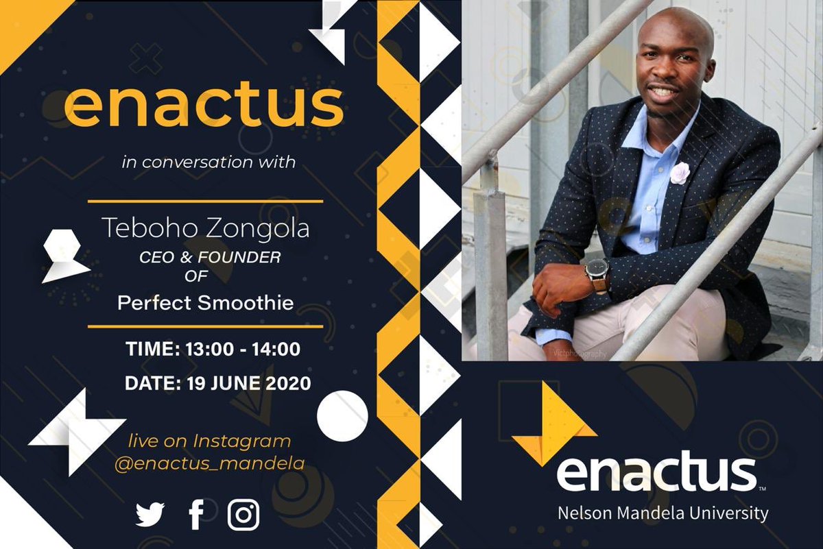 EnactusMandela's tweet photo. Join us tomorrow for a conversation with @the_smoothie_guy, founder and CEO of The Perfect Smoothie.
He will be sharing with us his journey in entrepreneurship and operating a business in a university environment.

Swipe left for more details 💛 ————————————————— https://t.co/OYMhnEdQI7