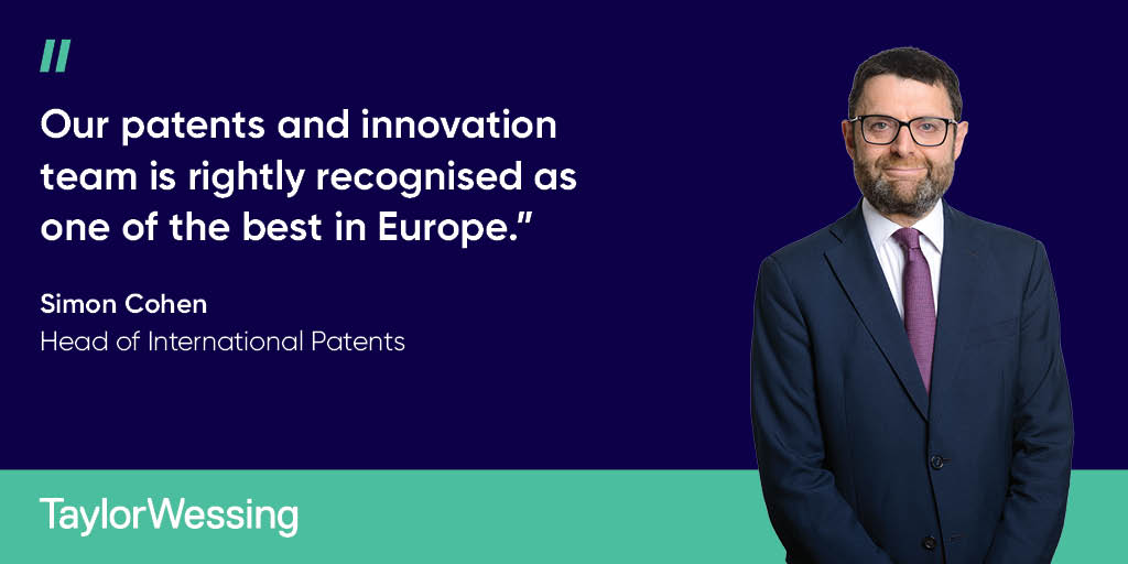 TaylorWessingUK's tweet photo. Our international Patents group has been recognised as a top firm for #patents work across Belgium, Germany, the Netherlands, and the UK in this year's @IAM_magazine Patent 1000: https://t.co/uPbB3DcJsA https://t.co/MT0eSpntyf