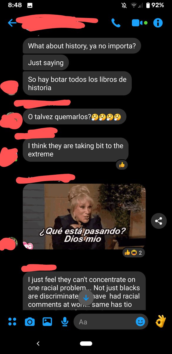 daniela_s5's tweet photo. In case you guys were wondering what racism in a Hispanic family looks like; this is a group chat I'm in with several family members. They always turn to token minorities (as seen in last pic) and personal negative experiences to justify their thoughts https://t.co/lm7Ajc5Cai