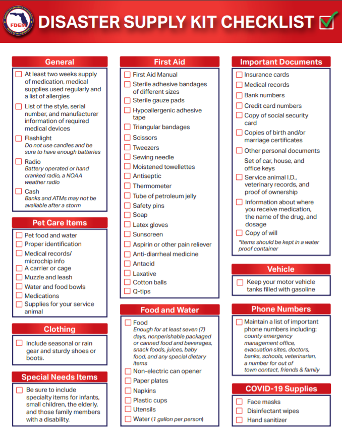 FLHSMV's tweet photo. Saharan dust storm? Dry air and wind sheer? That's good news for pausing hurricane season. Use this time to prepare for an emergency. Review this disaster supply kit checklist from @FLSERT to see what you may need to stock up on. #TravelSafeFL  https://t.co/9h0nUJudcU https://t.co/hAhiVQeX4r