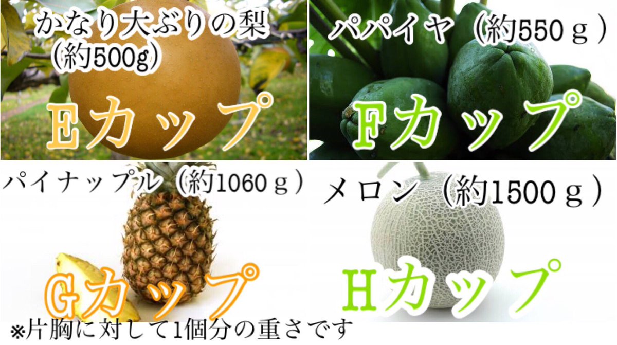 そ れ い け アッキー 𒅒真夏の夜のフォロバ企画𒅒29 片胸の各バストの重さをフルーツのみで表してみた あくまで大まかな目安です