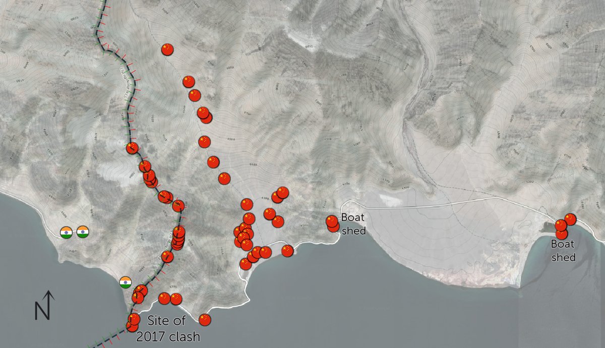 Quick amendment,In Pangong-tso India has also set up a new campsite within 500m of the Finger 4 ridgeline, and 500m downhill from a Chinese position.This significantly hightens the risk of escalation having frontline forces so close to eachotherThanks  @rookie_bird_&  @detresfa_