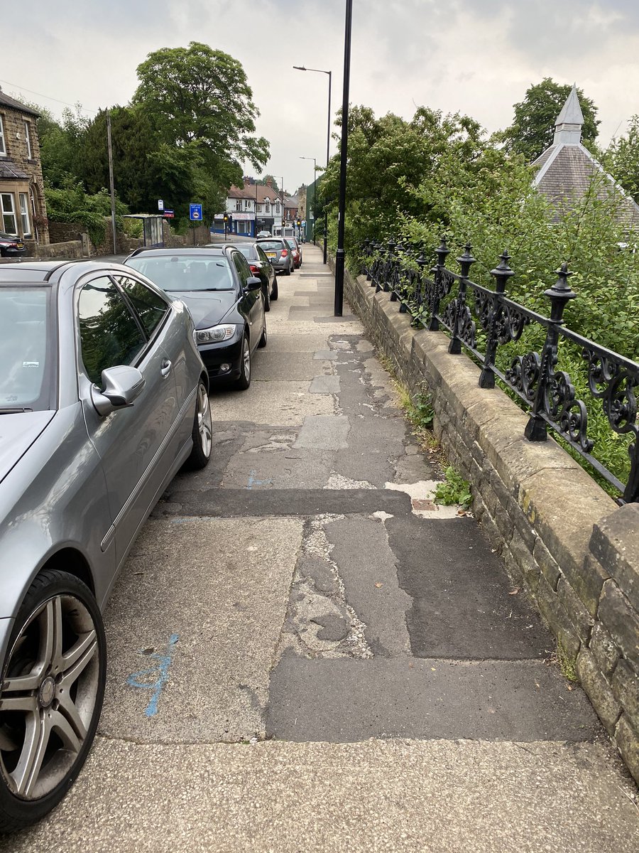 ridesheffield's tweet photo. If only there was an easy way to increase space on pavements for pedestrians? @Bob_of_Hills @CycleSheffield @SheffCouncil 
The incremental creep of cars onto the pavement is too accepted. 
#pavementsforpeople https://t.co/409dDQMBhf