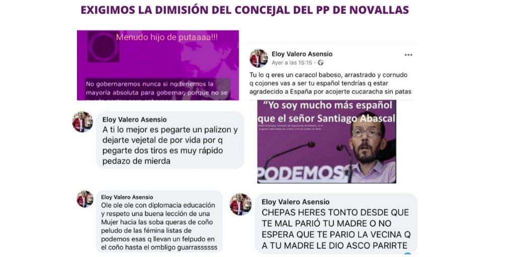 PodemosAragon's tweet photo. ❌Cuando se hace una oposición irresponsable, esto es lo que pasa: Un concejal del @pparagon lanza en redes graves amenazas contra dirigentes de Podemos. 
El PP debe echar a este individuo YA, y de paso, reflexionar sobre su estrategia del insulto permanente al Gobierno 🤔 https://t.co/TWt4JlLlAh