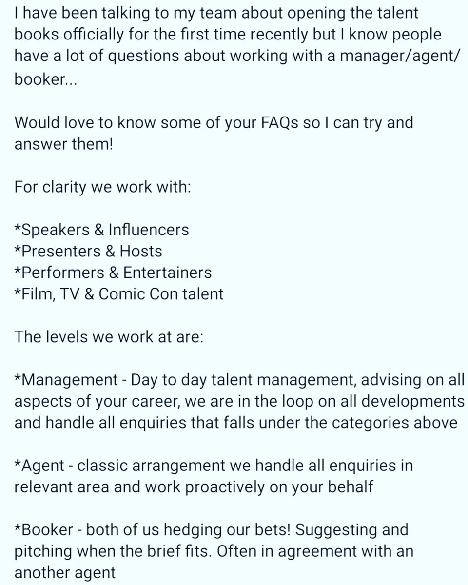 AndromedaTalent's tweet photo. Time to #askanagent ! Our books WILL be opening soon... #talentagent #talentbooker #talentmanager https://t.co/36LFNPPOQJ