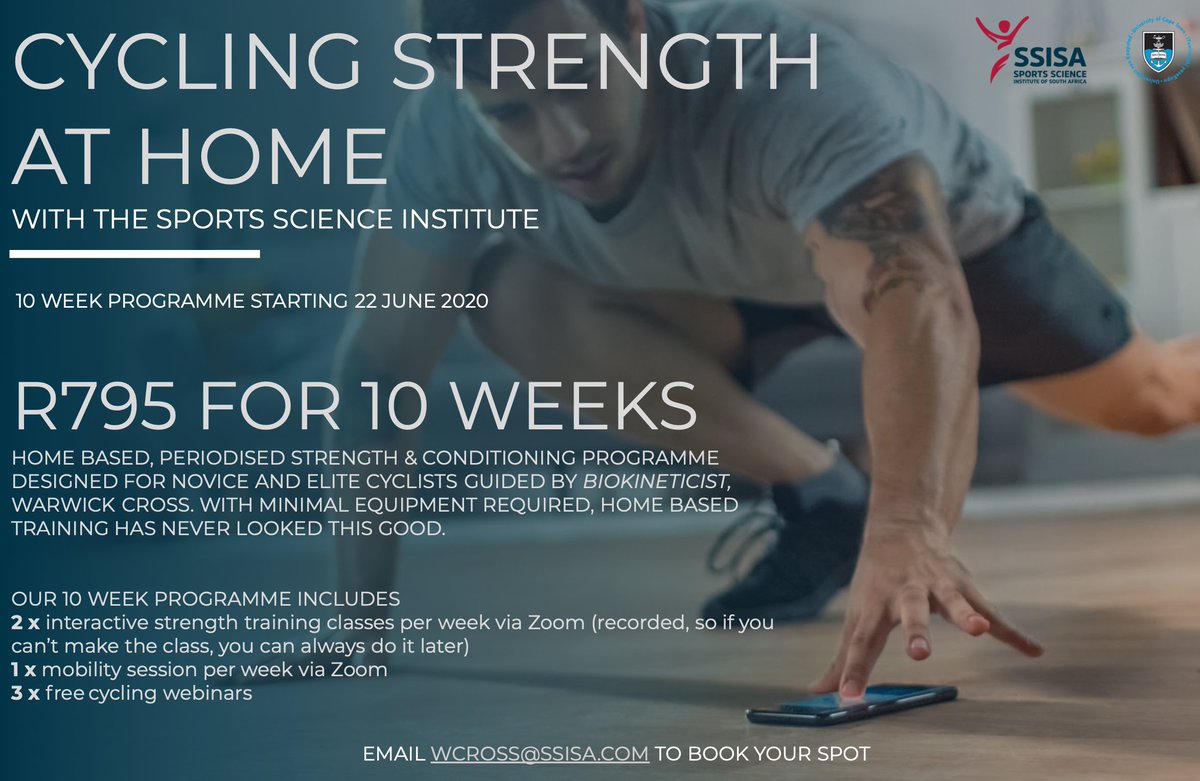 Highly recommend this ONLINE Cycling Specific Strength Cycling Programme on offer from the <a href="/Sportscience_sa/">SSISA</a> - More info here:  bit.ly/37uHFU9 - email wcross@ssisa.com to sign up. Only R750 for 10 weeks.