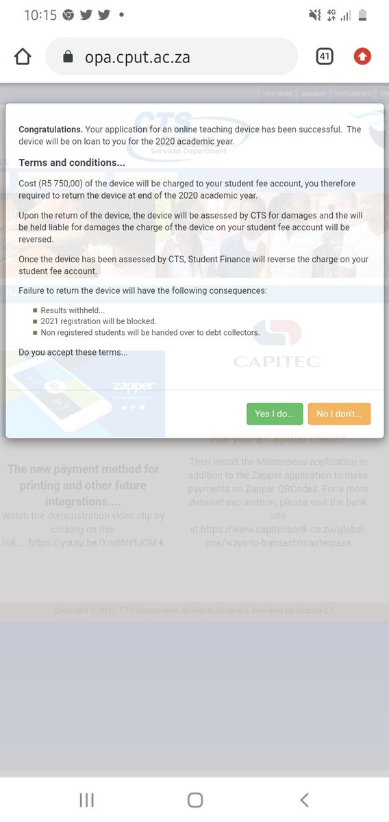 TipheleleL's tweet photo. Hello I'm a cput student i just got a message about online device saying I should agree on the terms and condition that is a loan. https://t.co/PhwdYrzkwE