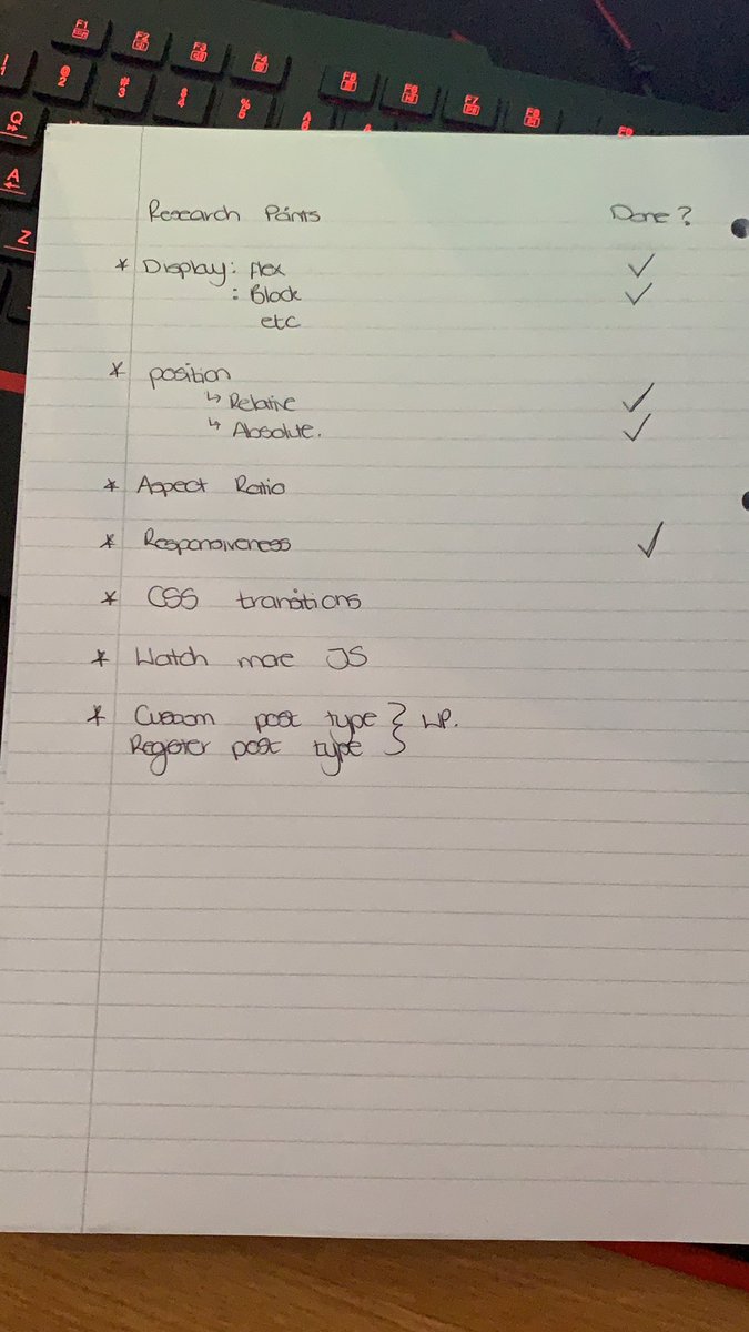OliviaBedford11's tweet photo. Writing down anything I don’t understand 100% to make sure it gets done at some point 😅😅 #100DaysOfCode #WomenWhoCode #needanewkeyboard https://t.co/AKZwmrZp8z