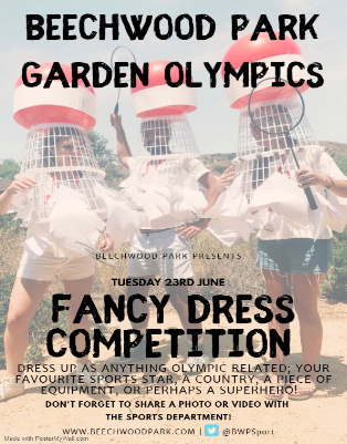 BWPSport's tweet photo. It's the Beechwood Garden Olympics next week! Check your Google Classrooms for Monday's Opening Ceremony, fancy dress to celebrate International Olympics Day on Tuesday and closing celebration party on Friday. Are you excited? The Sports Dept definitely are! #sportsday #PEathome https://t.co/FsAy2UgC1z