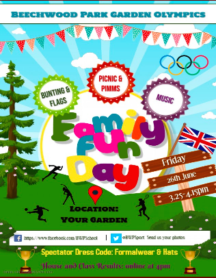 BWPSport's tweet photo. It's the Beechwood Garden Olympics next week! Check your Google Classrooms for Monday's Opening Ceremony, fancy dress to celebrate International Olympics Day on Tuesday and closing celebration party on Friday. Are you excited? The Sports Dept definitely are! #sportsday #PEathome https://t.co/FsAy2UgC1z