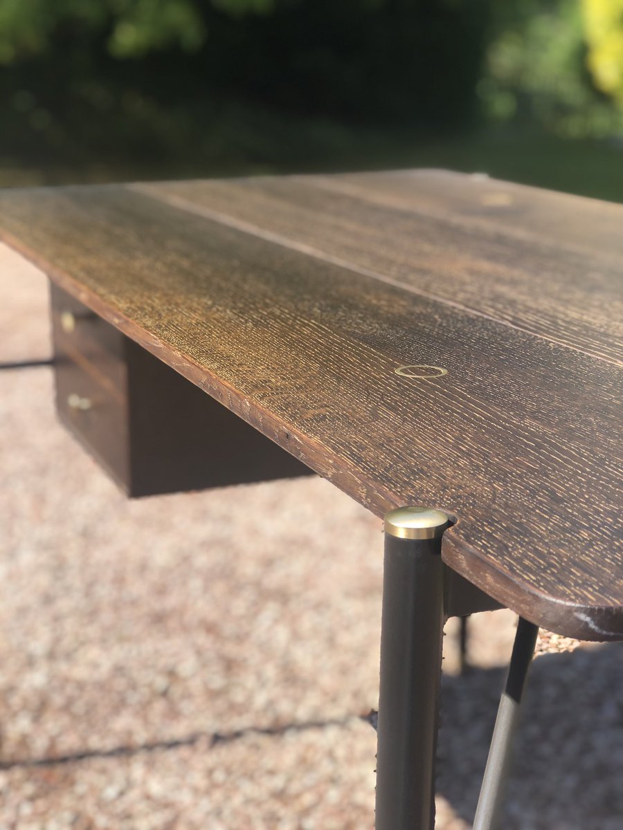 D_I_Designs's tweet photo. The details make the design. Furniture inspiration for choosing your working from home furniture. Our Broughton desk in seared oak features brass circular detailing and 2 drawers. Matching Broughton chair available, dining table, shelves, tv unit. https://t.co/xL9nC0N0KA