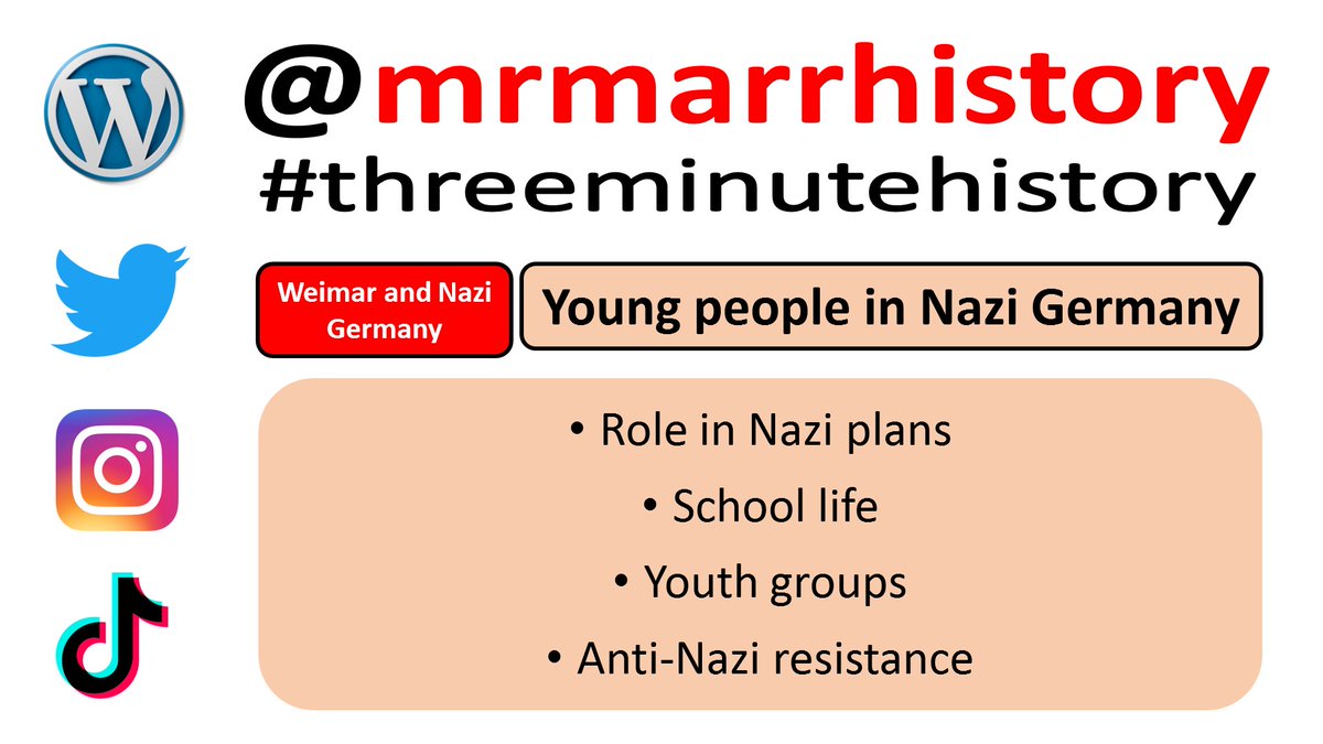 mrmarrhistory's tweet photo. Today's #threeminutehistory topic: Young People in Nazi Germany. 

During the #lockdown, follow #ThreeMinuteHistory each school day.

Get quick summaries about #history topics from a #historyteacher.

#mrmarrnazigermany

https://t.co/bflrZwl8k8 https://t.co/YO1n5khE1f