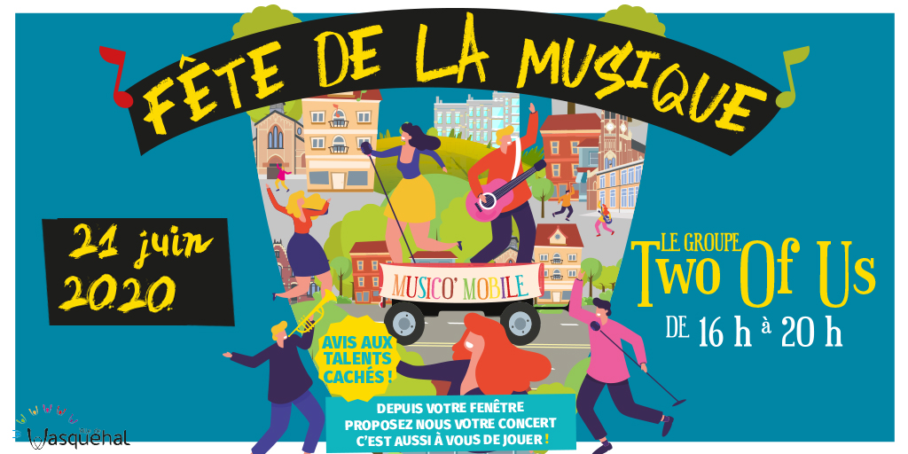 Dimanche 21 juin, la musique s’invite dans les quartiers de la Ville. À vos fenêtres, pour une chouette fête !!!
#FeteDeLaMusique #Wasquehal 
Découvrez l’ensemble du programme sur :
ville-wasquehal.fr/Services-en-li…
Merci de respecter les consignes sanitaires en vigueur.