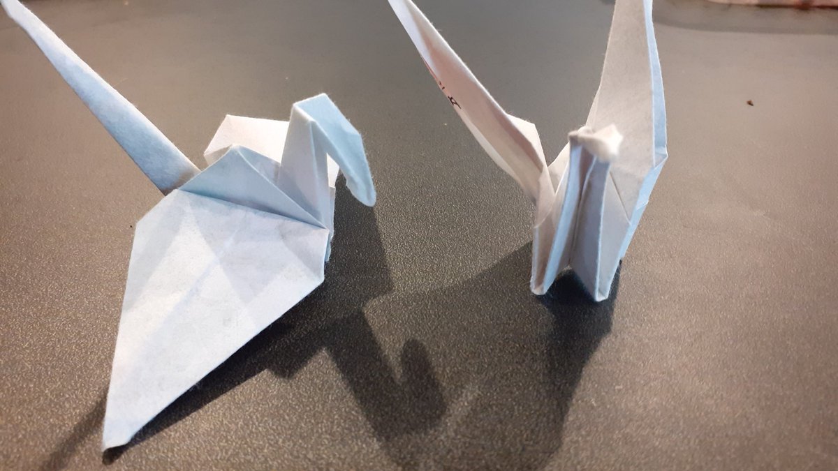 ESJ lockdown challenge. Origami cranes and dragons (not sure which are which) using origami paper Charlie was given in Japan@Miss_Viccars @MsFClarke1 @EppingStJohns