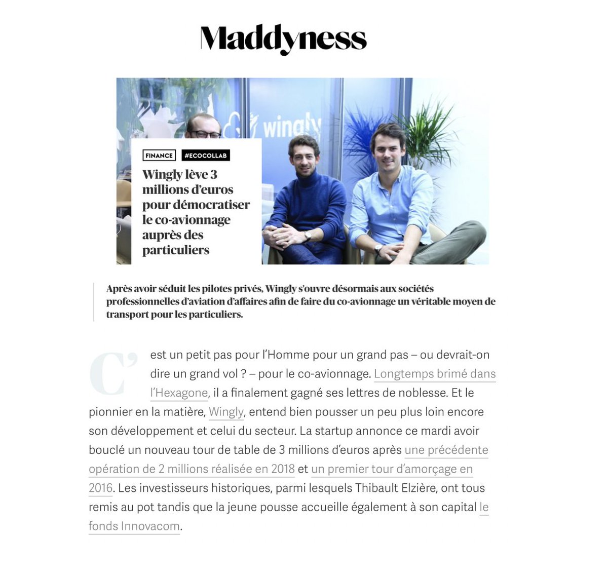 TalentShowFr's tweet photo. [ Retombées Media ]

Zoom sur les r��sultats obtenus pour @wingly_FR cette semaine! Une belle levée de fonds de 3 millions d'euros et le lancement d'une nouvelle offre #WinglyPro.

#Talentspr #rp #pr #relationsmedia #relationspresse #startup #tourisme #mobilité https://t.co/ShAoFnk5up
