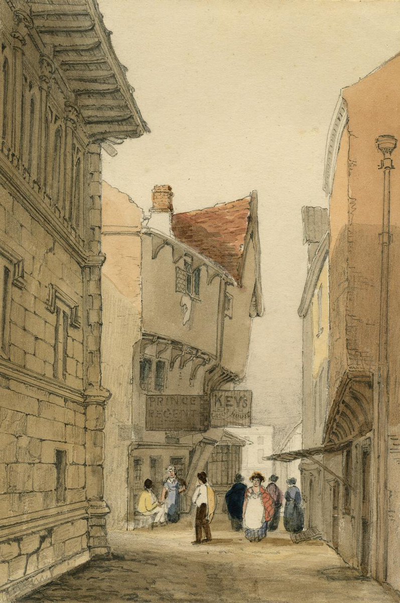 NorwichCastle's tweet photo. #RefugeeWeek2020 celebrates the positive contribution of refugees in new communities. From 1500 Norwich welcomed Dutch and Flemish weavers who soon became part of the fabric of the city. This Henry Ninham watercolour shows Weavers Lane at the Eastern end of @StPeterMancroft. https://t.co/osLkPqbcCu
