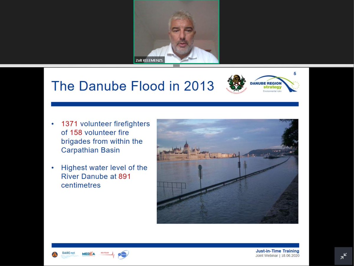 DAREnet_EU's tweet photo. Now it's our turn: Zsolt Kelemen, Head of the @EUSDR PA5 Disaster Management Working Group is giving a talk on #justintimetraining of volunuteers https://t.co/nNhULbg2I7