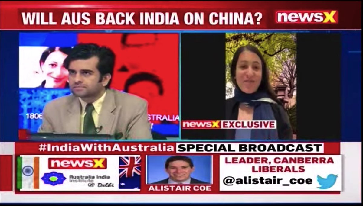 NewsX's tweet photo. #IndiaWithAustralia | Our relationship is personal on an economic, strategic, and political level. Communication is a security concern for all. Australia does care about cybersecurity. : Tanya Spisbah - Director, Australia India Institute, Delhi (@SpisbahIndia) @aiidelhi https://t.co/nUe9lsSRex