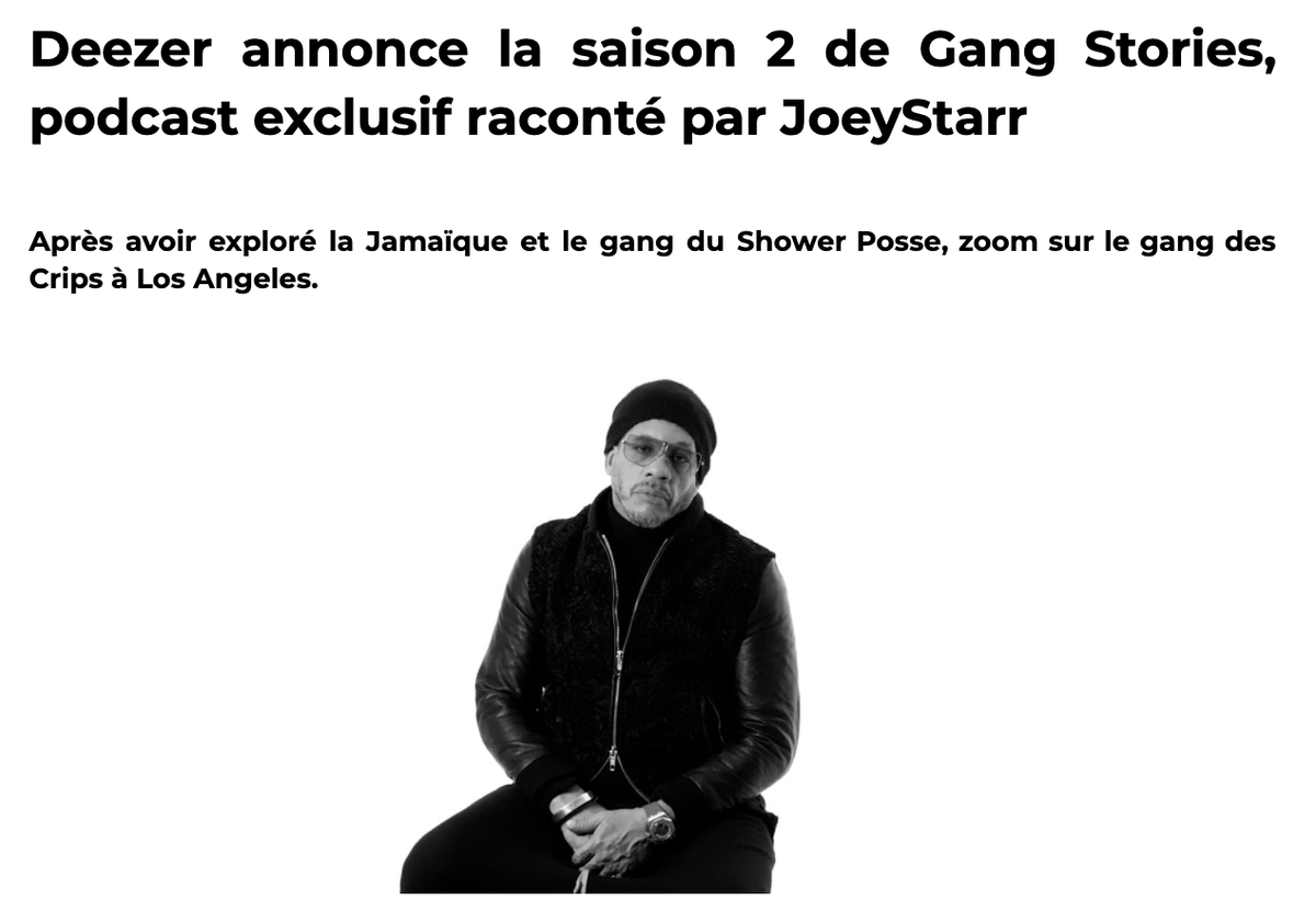 sam_branche's tweet photo. La saison 2 de #GangStories n'est que sur @DeezerFR et elle est toujours racontée par @JoeyStarr doux comme un agneau https://t.co/lH46B34hLu https://t.co/kwRqzAfyX5