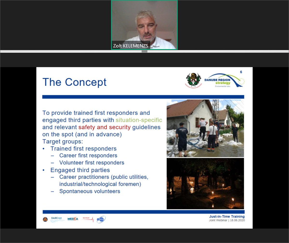 DIREKTIONnet's tweet photo. 👉Zsolt Kelemen, Head of the 
@EUSDR PA5 Disaster Management Working Group is giving a talk on #justintimetraining of volunuteers https://t.co/r5ISXc0Lsn