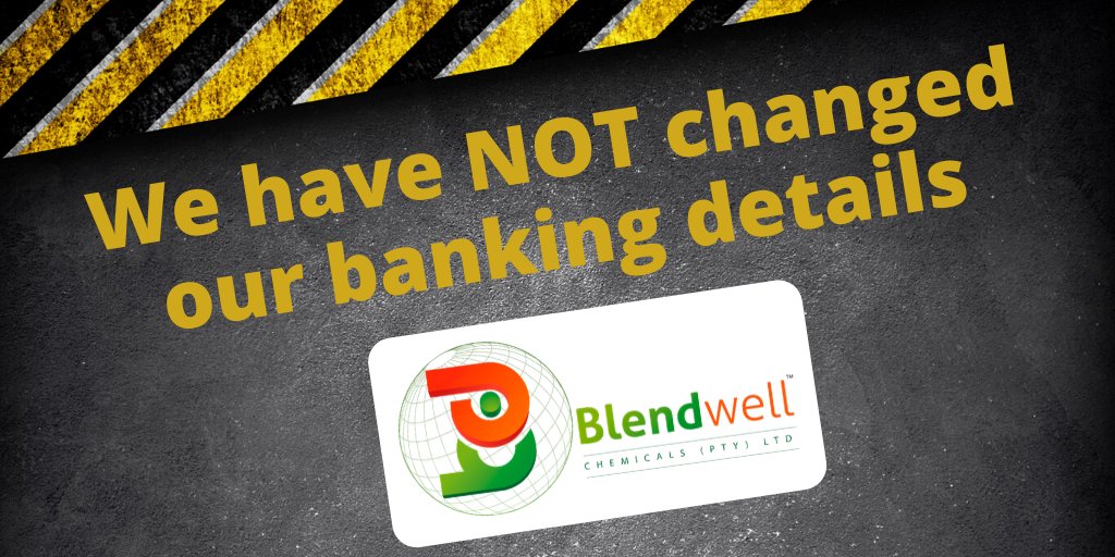 BlendwellChem's tweet photo. Our banking details remain the same. Please contact us if you are unsure about which account to pay to. You can reach us on 011 805 9940 or email: enquiries@blendwell.co.za https://t.co/qBRNCyBG15