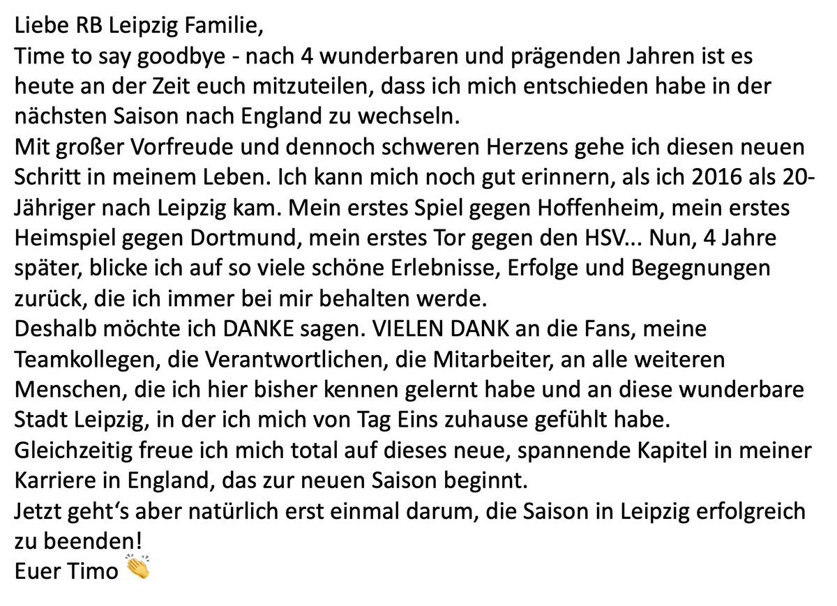 TimoWerner's tweet photo. Liebe RB Leipzig Familie... 👇
@DieRotenBullen https://t.co/AklUV0xYcb
